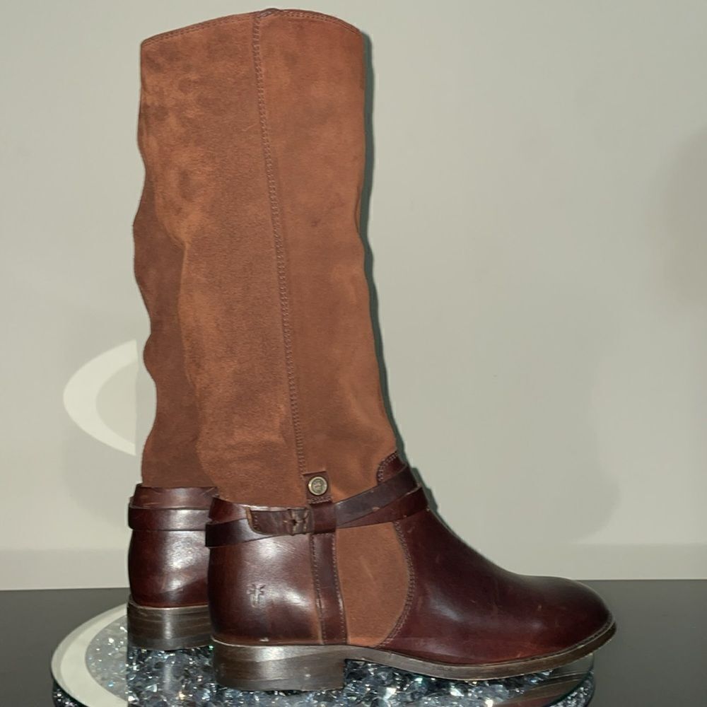 New FRYE suede genuine leather western country theme brown riding boots 6.5 B